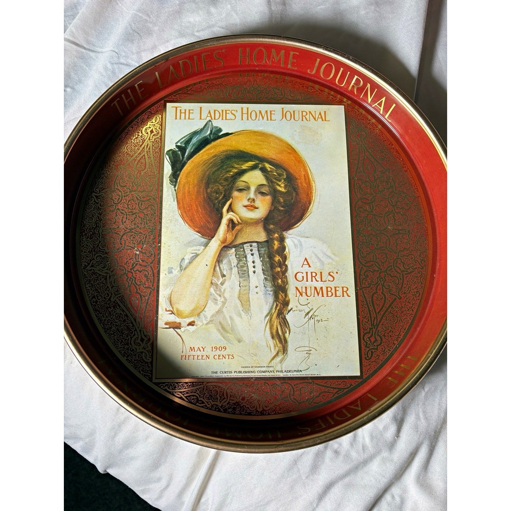 "The Ladies Home Journal" Vintage May 1909 14 Inch Round Tin Serving Tray 14"